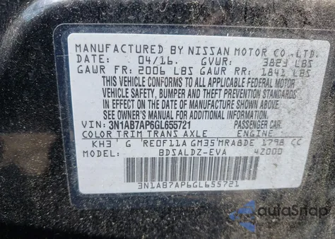 2016 Nissan Sentra Sv из США, поврежденный, VIN 3N1AB7AP6GL655721